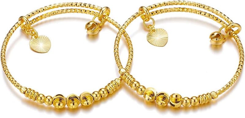 Ethlyn 2Pcs/Lot Kids Jewelry Gold Plated Adjustable Beads Bracelet Bangle Birthday Christmas Gifts for Girls 4years old - Image 1